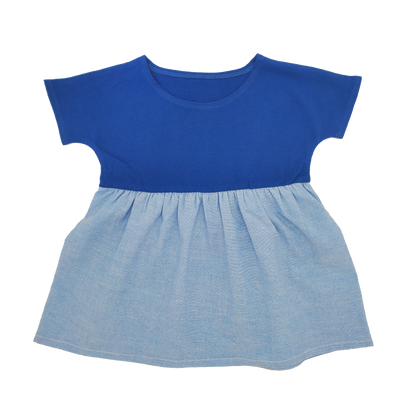 robe enfant bleue upcycling coupe oversize confortable pratique vêtement enfant écoresponsable made in france